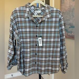 Alpine Design Womens Midweight Flannel Brown Fall River Plaid Size Large NWT